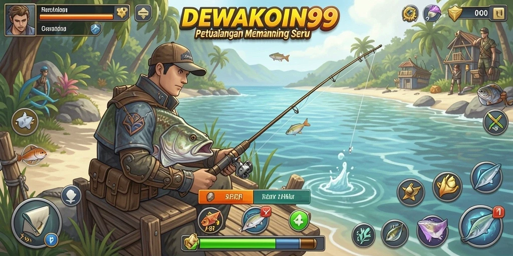 Screenshot gameplay DEWAKOIN99 menampilkan pengalaman memancing yang mendebarkan.