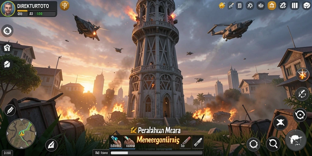 Tangkapan layar gameplay menegangkan dalam DIREKTURTOTO Tower Defense.
