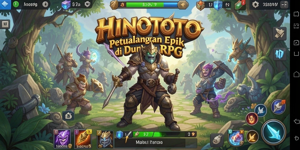 Gameplay HINOTOTO menampilkan pertempuran RPG yang mendebarkan.