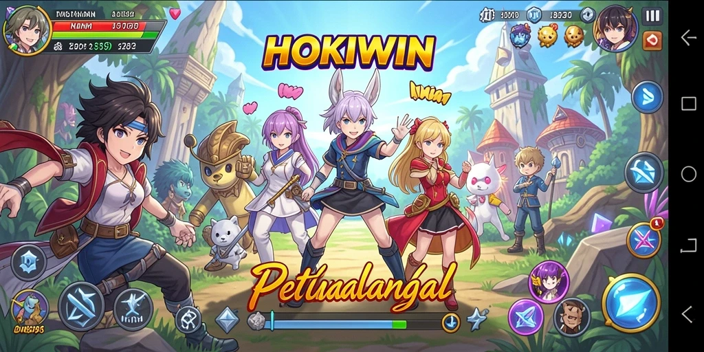 Tampilan menakjubkan dari gameplay HOKIWIN dengan karakter anime yang epik.