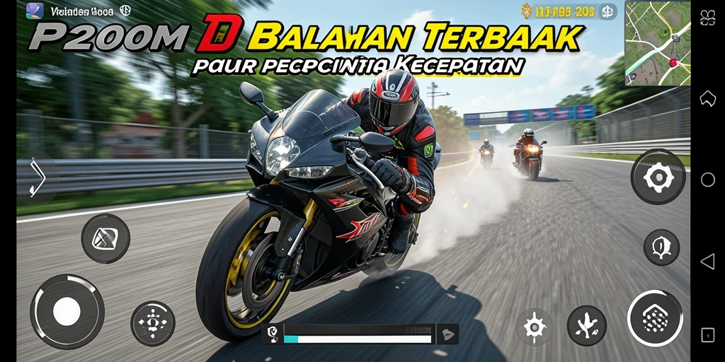 Tampilan gameplay P200M dengan balapan motor yang mendebarkan.