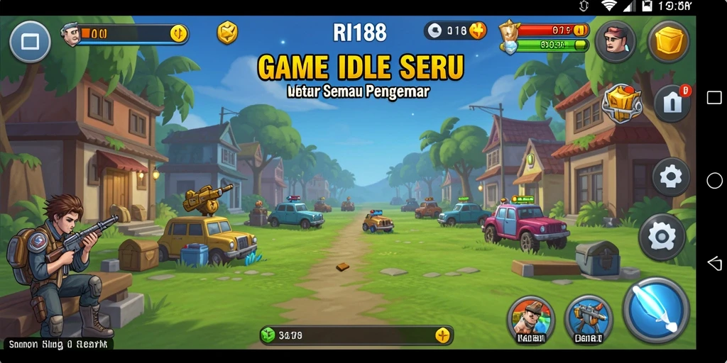Screenshot gameplay RI188 menampilkan karakter yang bersantai dan mengumpulkan sumber daya.