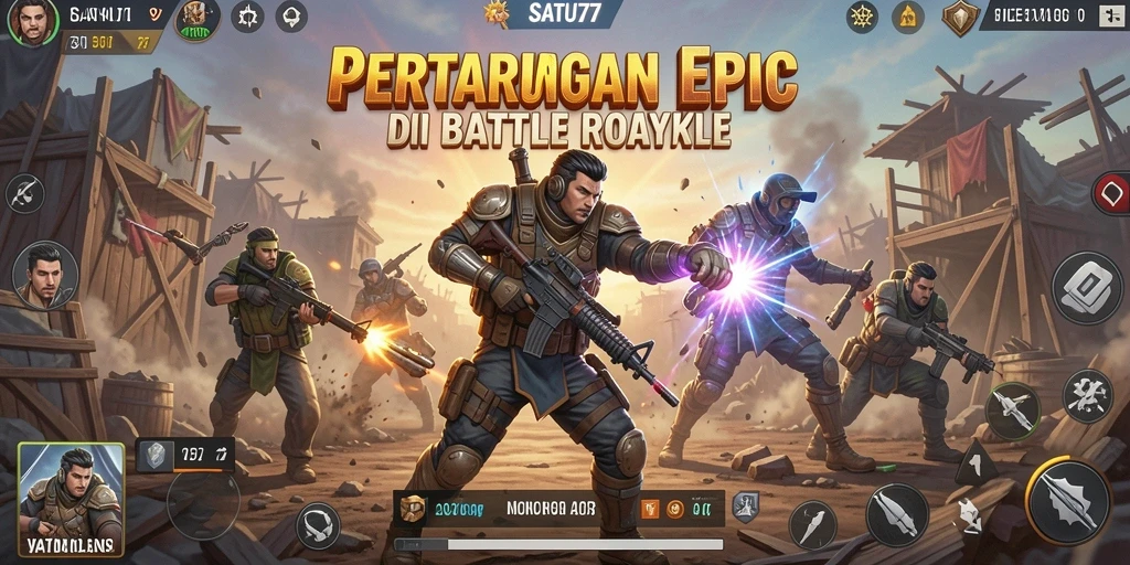 Tangkapan layar SATU77 menampilkan intensitas pertempuran Battle Royale yang mendebarkan.